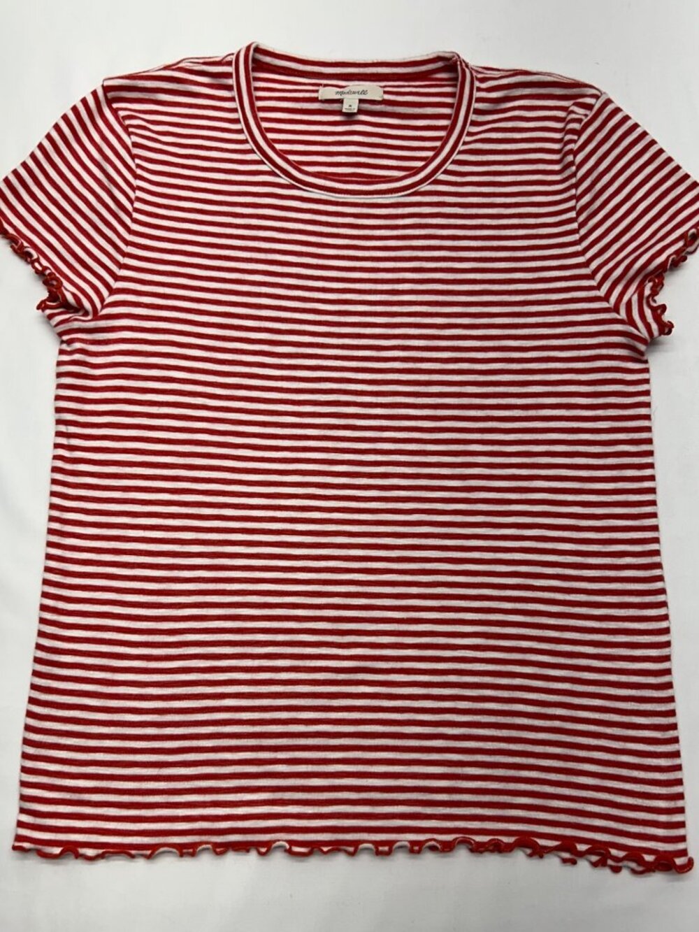 MADEWELL Top Women's M Red and White Stripe Lettuce Trim 4th of July